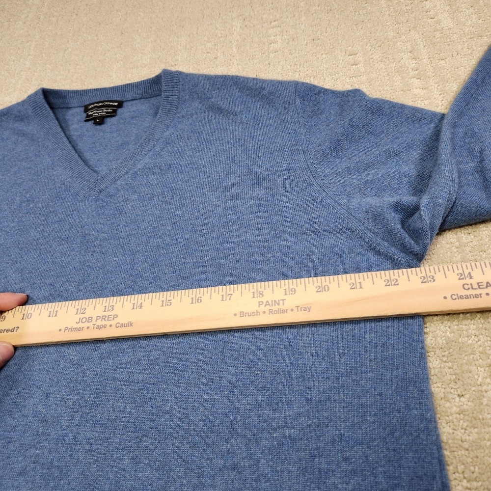 Mantovani Studio Sweater Men Large 100% Italian Cashmere V Neck Blue Luxury - Picture 6 of 7